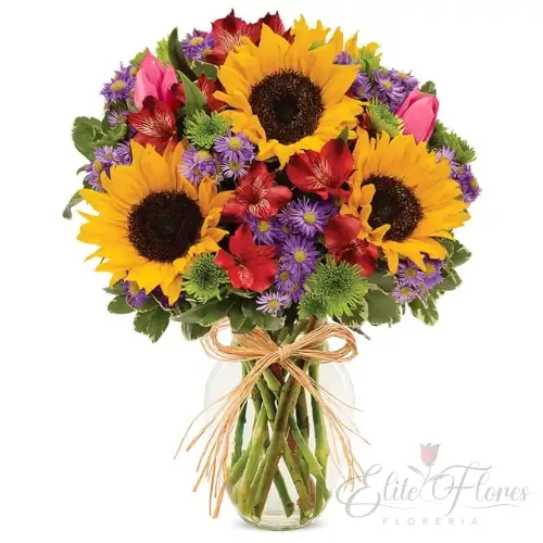 Arreglo girasol con alstromerias