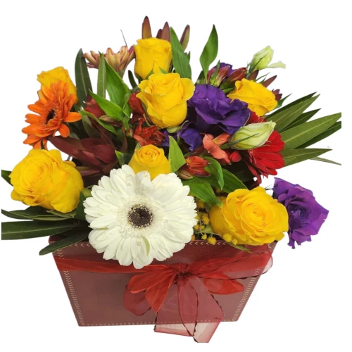 Caja Grande con Rosas Amarillas y Gerberas