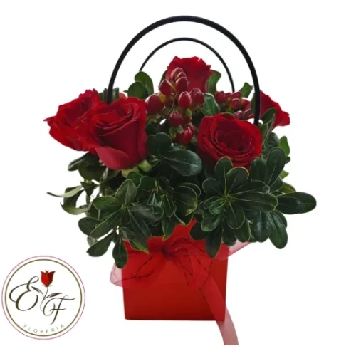 Cajita con 5 Rosas Rojas