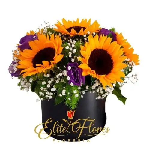 Cilindro Girasol y lisianthus