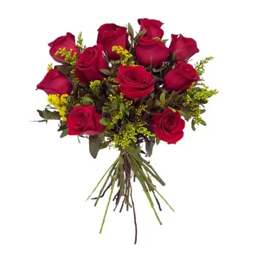 12 rosas con solidago