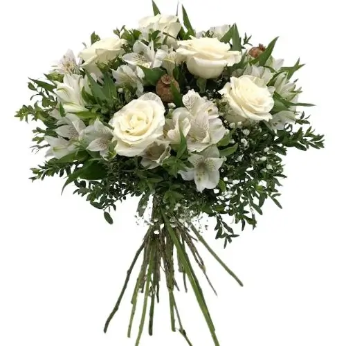 Ramo de 4 Rosas Blancas y alstromelias