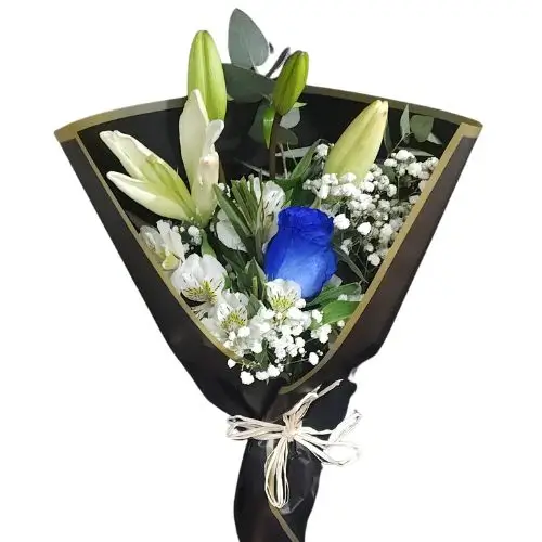 Ramo con 1Lilium y rosa azul Tinturada