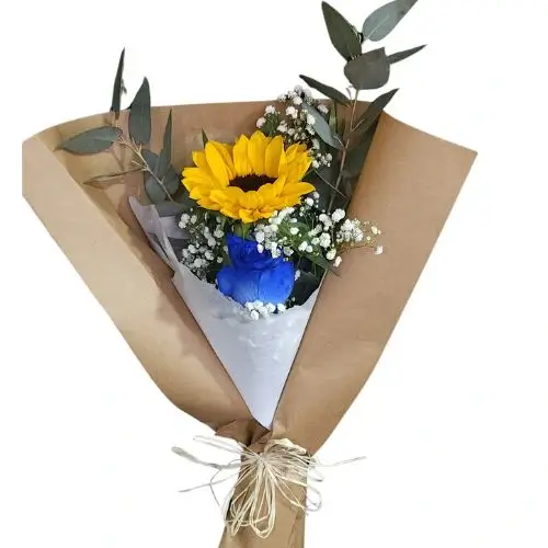 Ramo con 1 Girasol y rosa azul