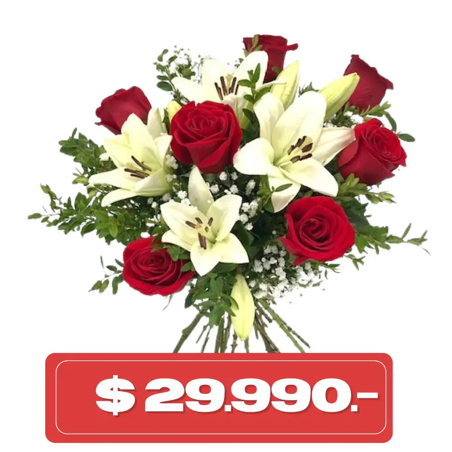 Plan Quincenal Ramo de 7 rosas rojas y 3 lilium blancos