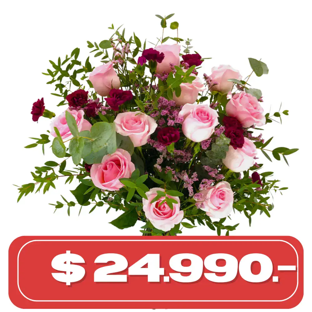 Plan Semanal Ramo de 12 rosas rosadas y mable morado
