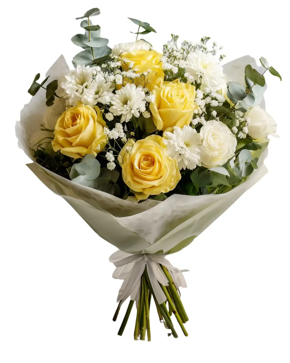 Ramo con 5 rosas amarillas y 5 blancas