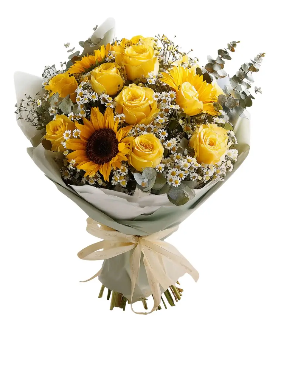 Ramo con 3 Girasoles 10 rosas amarillas