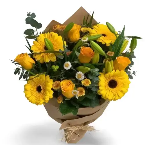 RM-FLORES-15 Ramo de rosas y gerberas amarillas