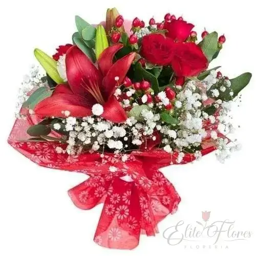 Ramo de lilium rojos y rosas