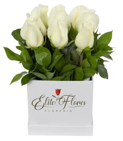 Caja con rosas blancas