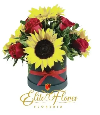 Cilindro con girasoles y rosas