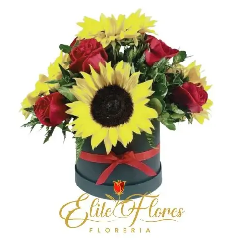 Cilindro con girasoles y rosas