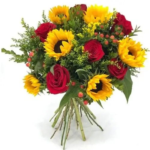 Ramo de 6 rosas y 6 girasoles