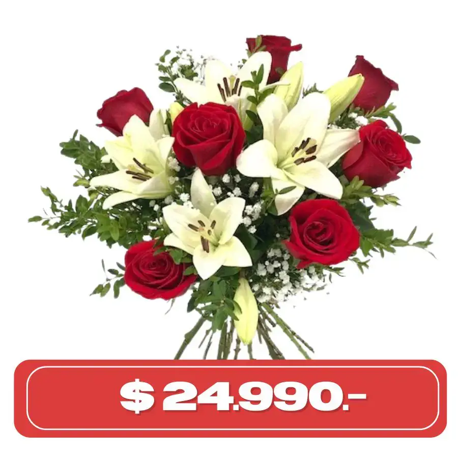 Plan Semanal Ramo de 7 rosas rojas y 3 lilium blancos