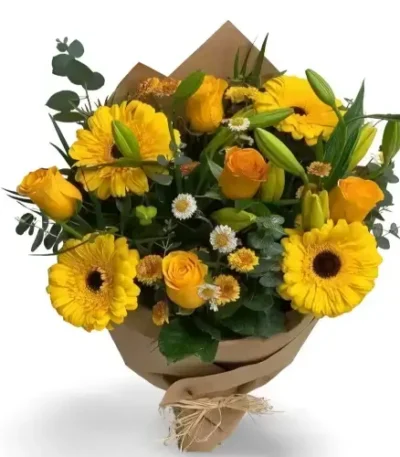 Ramo de rosas y gerberas amarillas