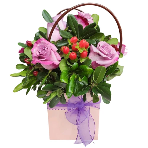 FLOR-CAJA-3 Carterita con Rosas Púrpuras - Imagen 1