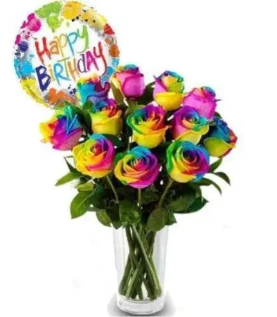 Florero de rosas arcoiris