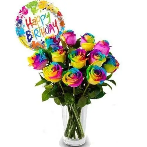 FLCR-ROSAS-17 Florero de rosas arcoiris