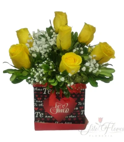 Cajita de rosas amariilas