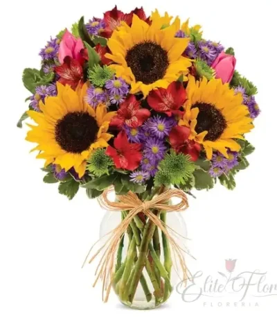 Arreglo girasol con alstromerias