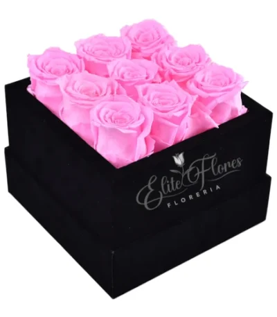 Caja con 9 rosas rosadas