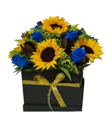 Caja girasol y rosas