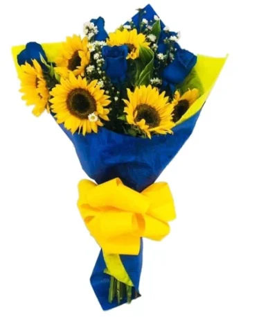 ramo de giraoles y rosas