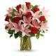 Florero Lilium rosados y rosas