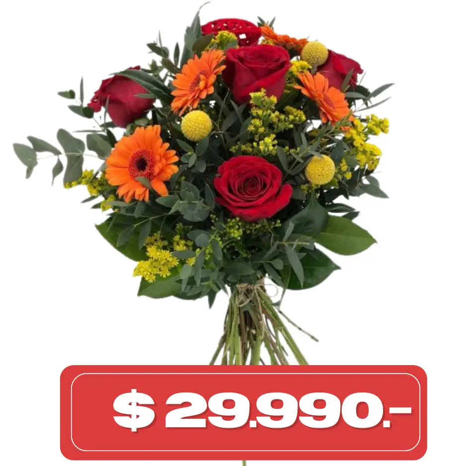 plan_quincenal_gerberas narajas con rosas rojas y mable Plan Quincenal Ramo de 5 rosas y 5 Gerberas - Imagen 1